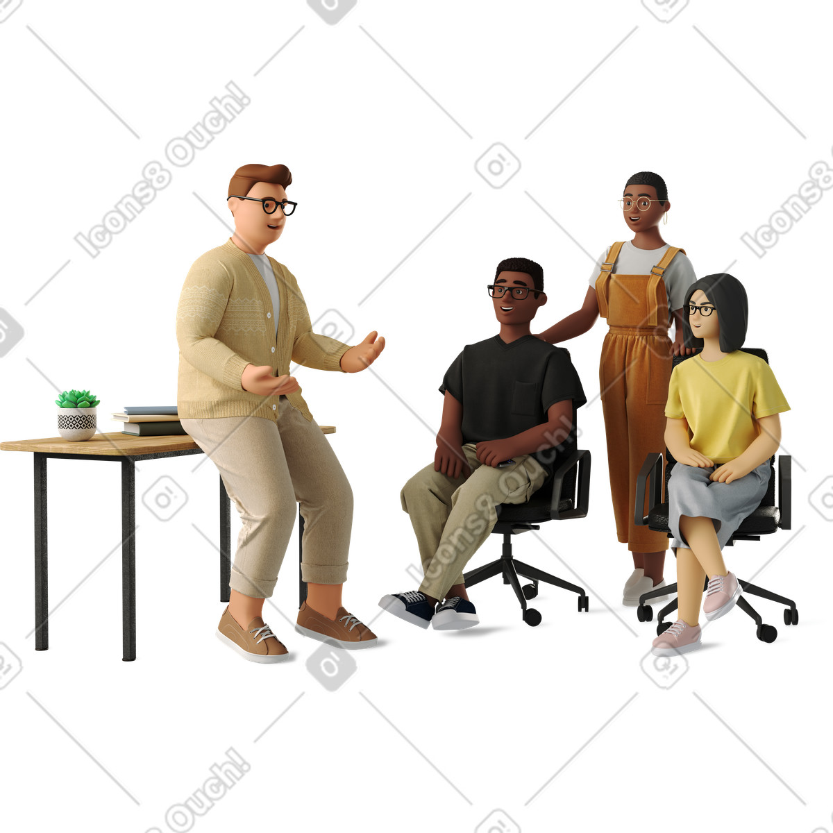 Four people discussing work together illustration clipart graphics and vectors