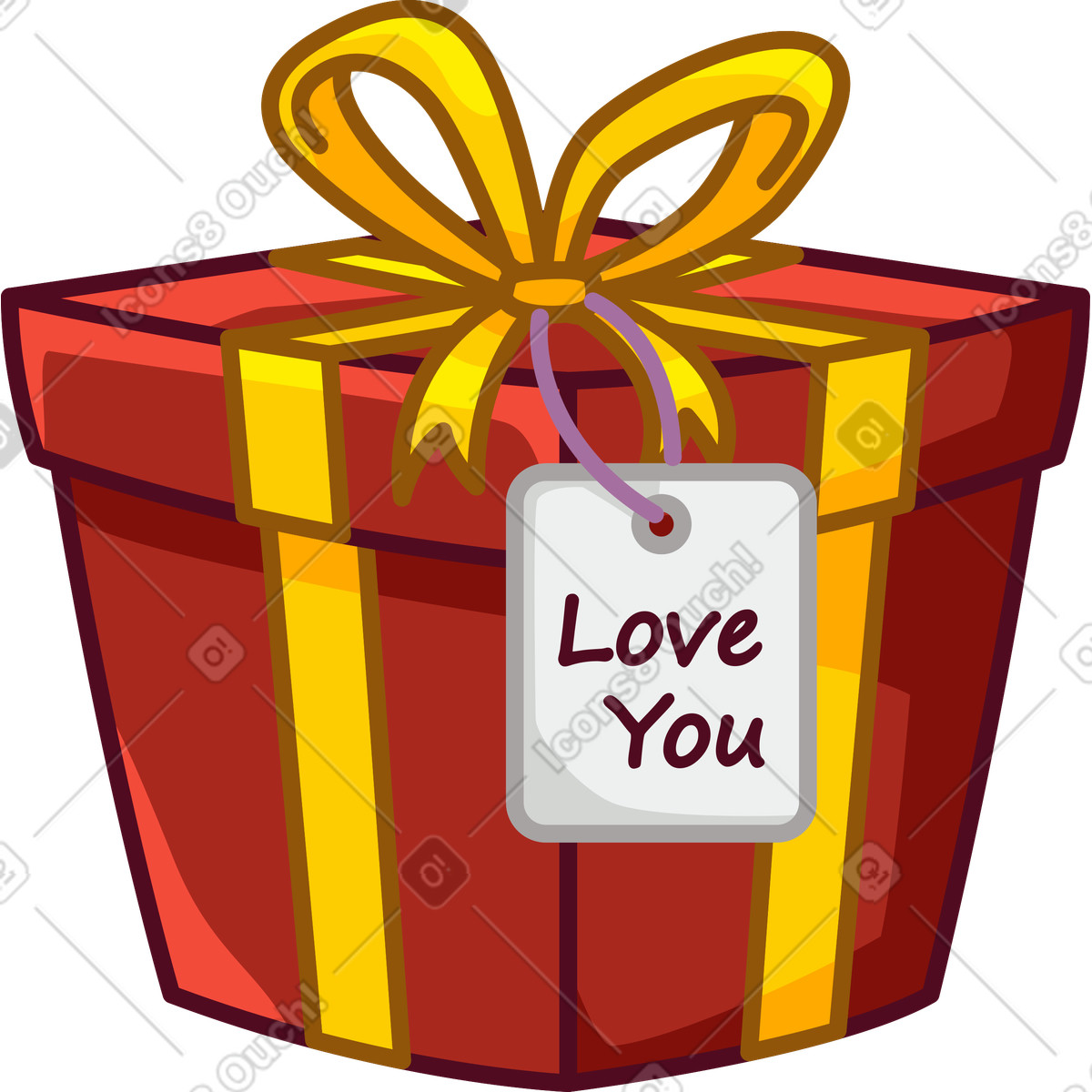 Verpacktes geschenk mit „love you“-anhänger-Illustration im Festicon-Stil als Download in PNG, SVG