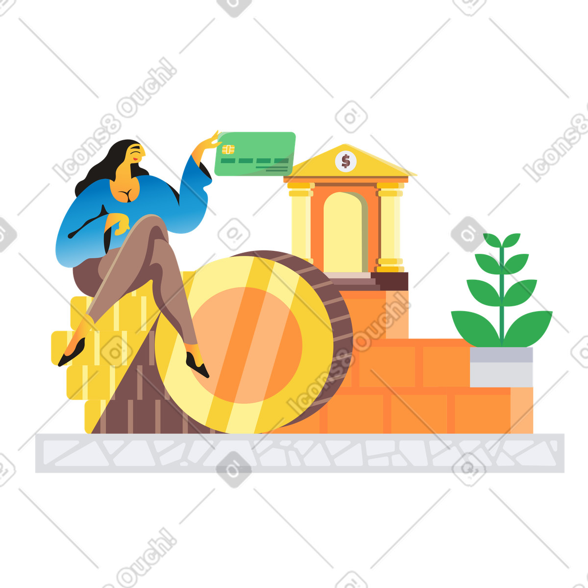 下载 Jaconda 风格的 管理她的储蓄账户的女人 插画，支持 PNG、SVG 格式