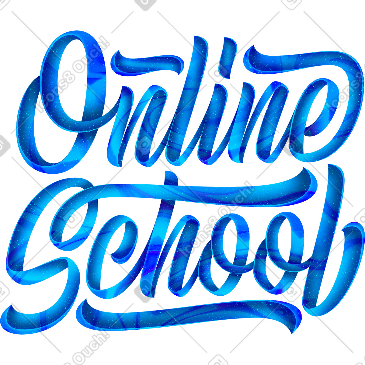 Lettering online school with shadow and liquid texture text illustration in style download in PNG, SVG
