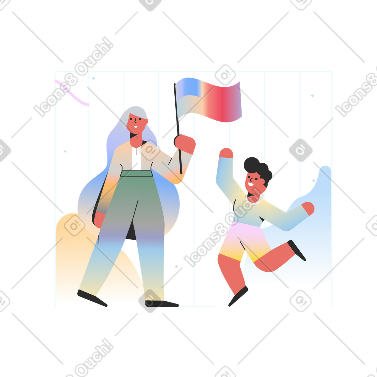 People celebrating us independence day illustration in Marginalia style download in PNG, SVG