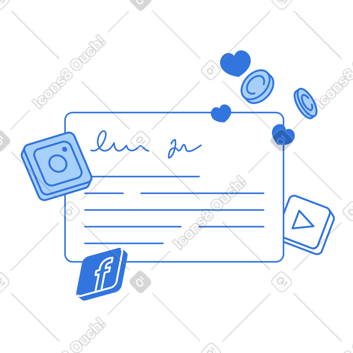 Social media post with coins, Online content monetization and revenue illustration in Sky style download in PNG, SVG