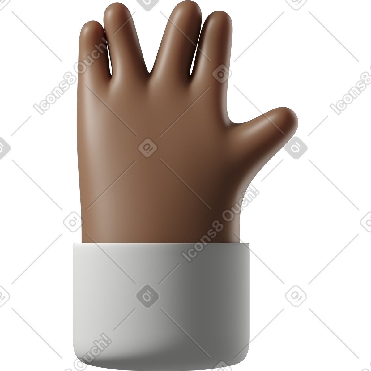 Vulcan saluta la mano di pelle marrone scuro illustrazione in stile 3D Hands Fun&Wild scarica in PNG, SVG