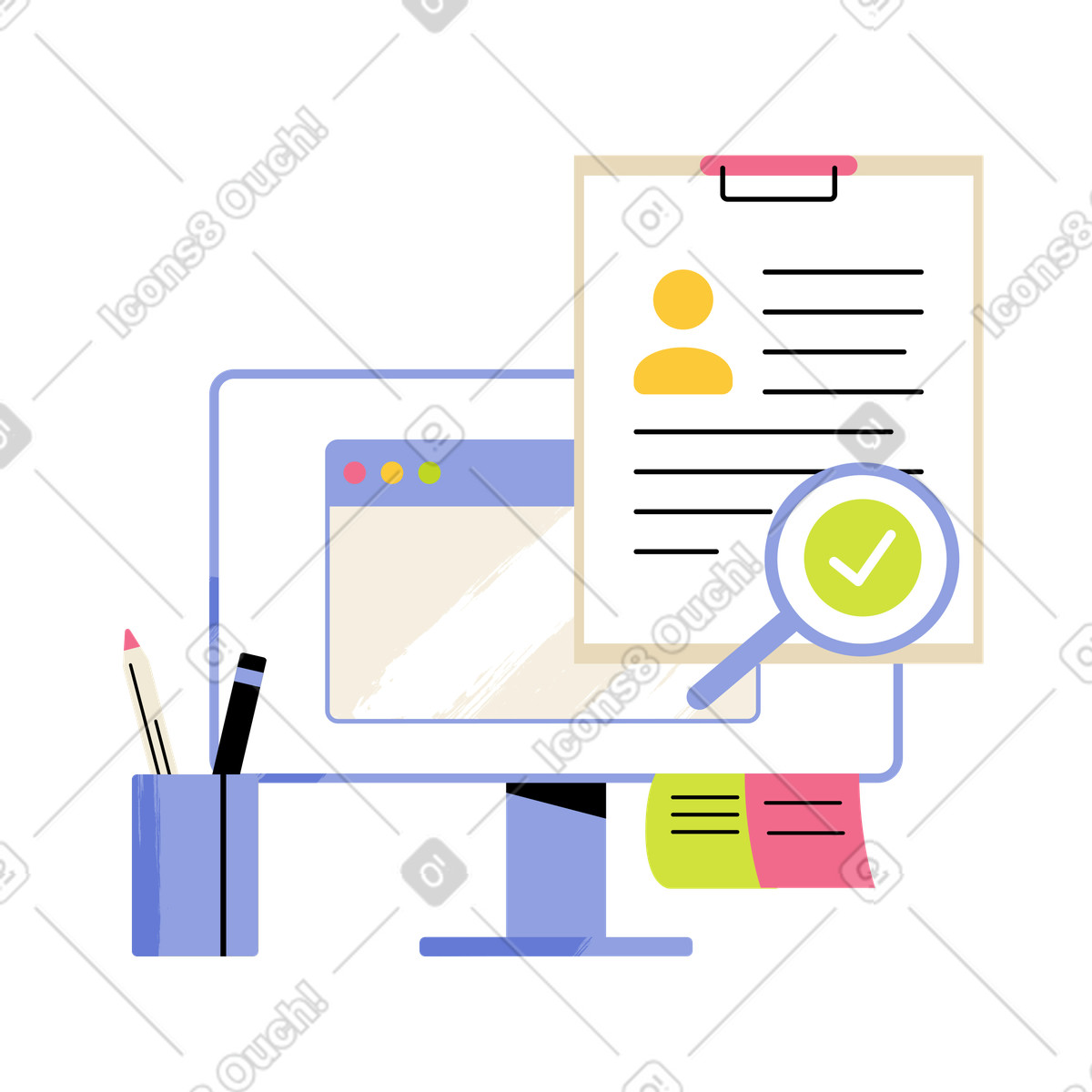Recruitment process with candidates' cvs illustration in Juicy style download in PNG, SVG