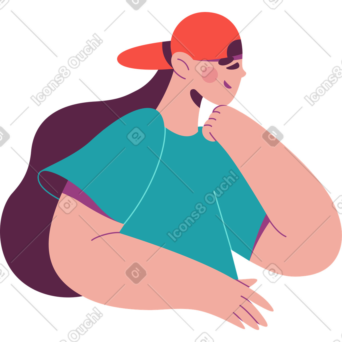 Ilustración Media mujer con la cabeza apoyada en mano estilo Sammy a descargar PNG y SVG