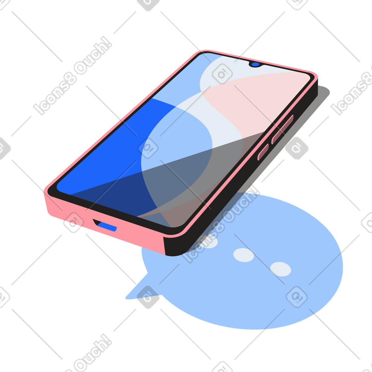 Chat bubble and texting on smartphone illustration in Editorial style download in PNG, SVG
