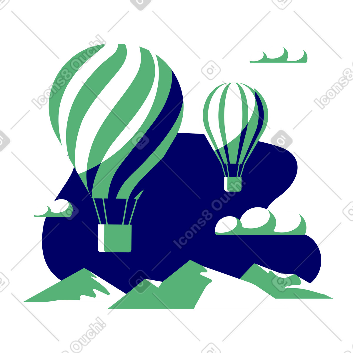 Landschaft mit heißluftballons-Illustration im Lounge-Stil als Download in PNG, SVG