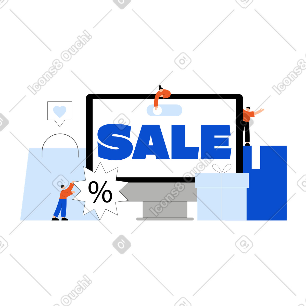Vendita promozionale dello shopping online sul monitor del computer illustrazione in stile Tiny scarica in PNG, SVG