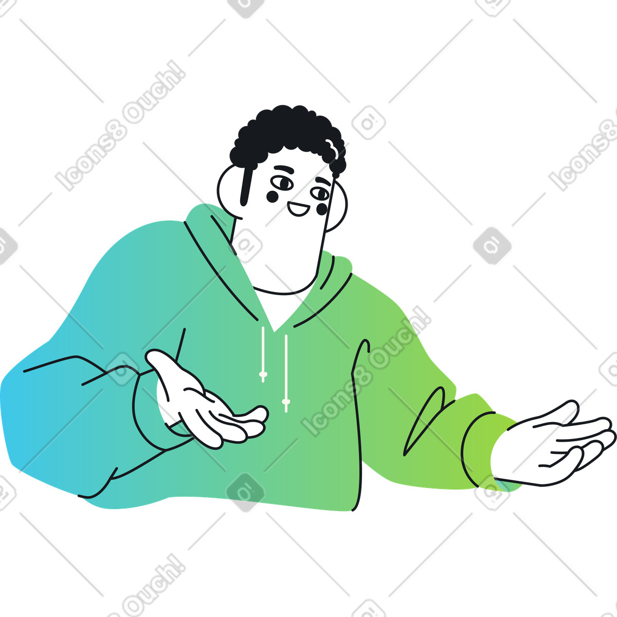 Illustration Homme dans un sweat à capuche parlant et faisant des gestes le style Breeze télécharger aux formats PNG, SVG