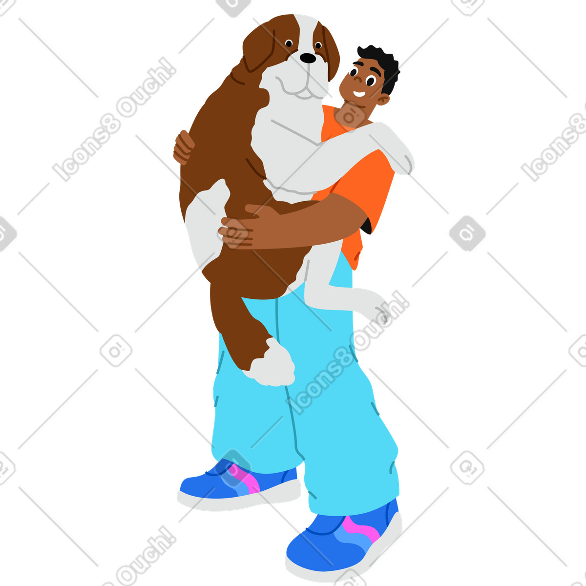 Man holding a big dog illustration animal clipart image available in PNG