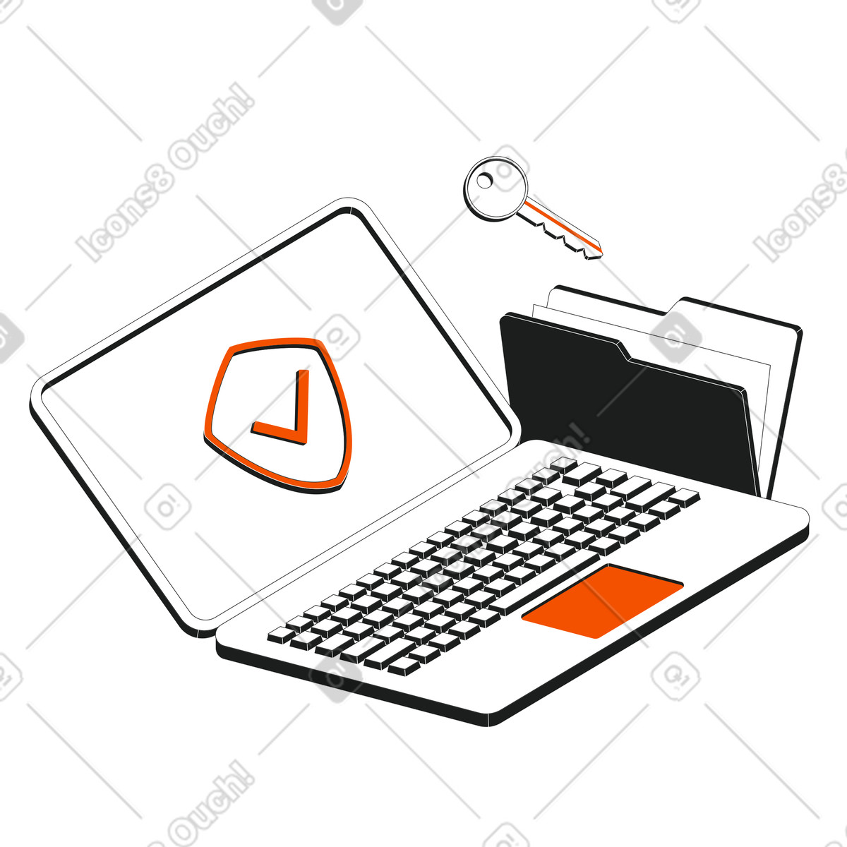 Data security with key on laptop illustration in Strict style download in PNG, SVG