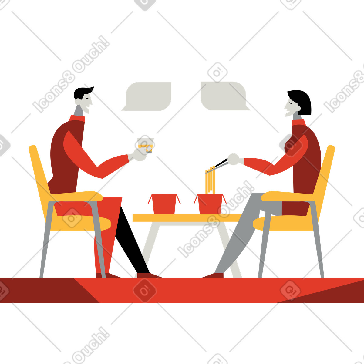 下载 Burgundy 风格的 人们在咖啡馆吃中国面条 插画，支持 PNG、SVG 格式