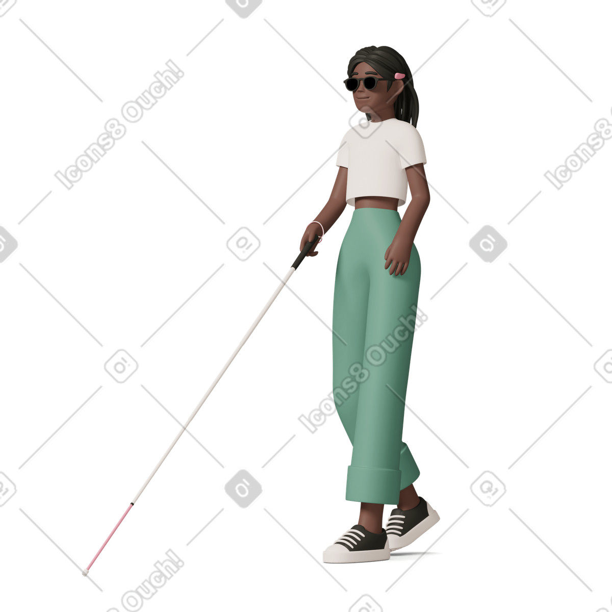 Three quarter view of blind girl illustration in 3D Casual life style download in PNG, SVG