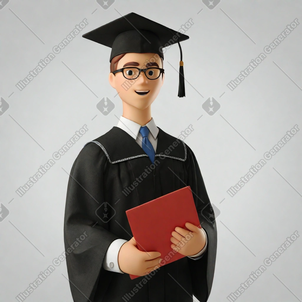 3D Business Style Illustration of a Graduate in Academic Cap and Gown