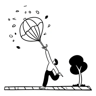An inside-out umbrella being carried away by the wind