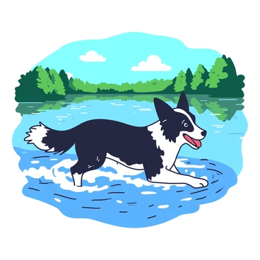 A border collie paddling through a clear, refreshing lake