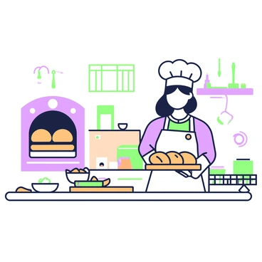 A baker taking a tray of golden-brown bread out of an oven