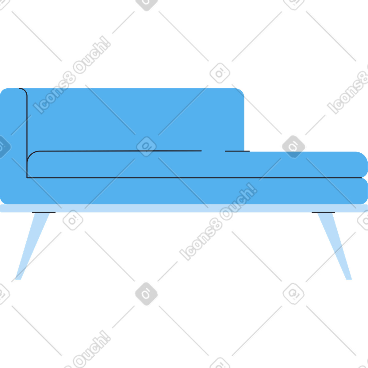 Blue sofa illustration in Boba style download in PNG, SVG