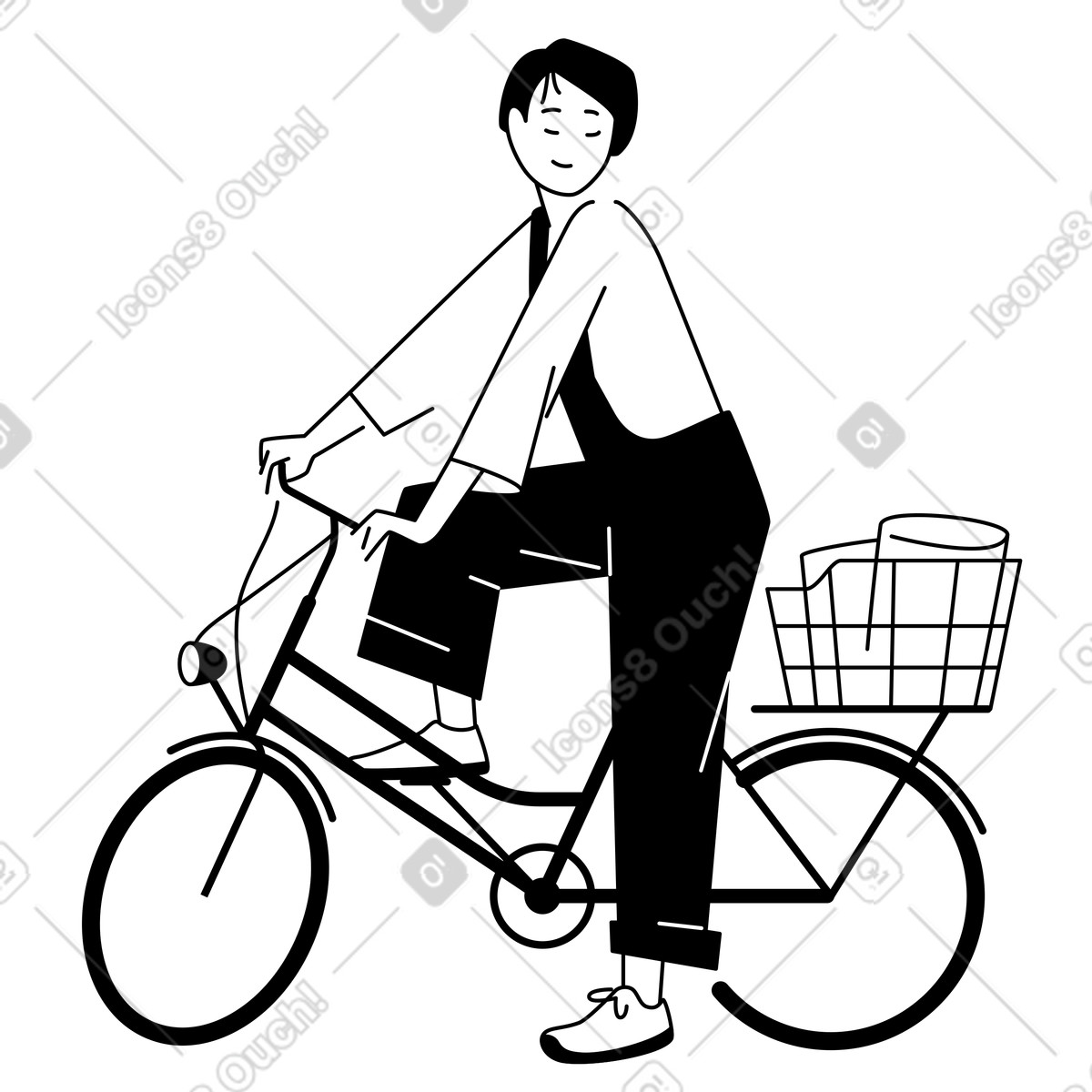 Riding bicycle with basket, active lifestyle and sustainable commuting illustrazione in stile Weekday scarica in PNG, SVG
