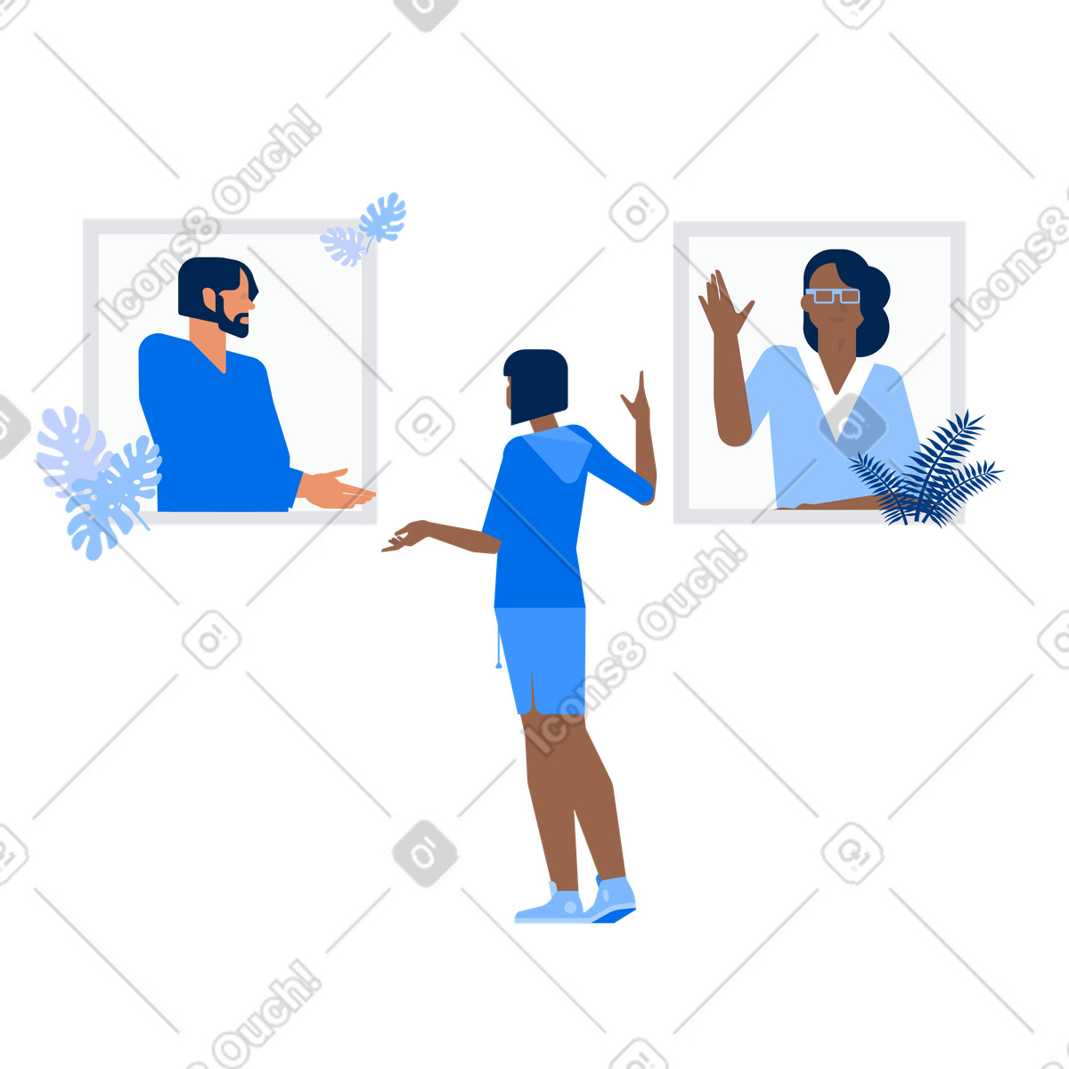 Online-meeting mit remote-kollegen-Illustration im Urban-Stil als Download in PNG, SVG