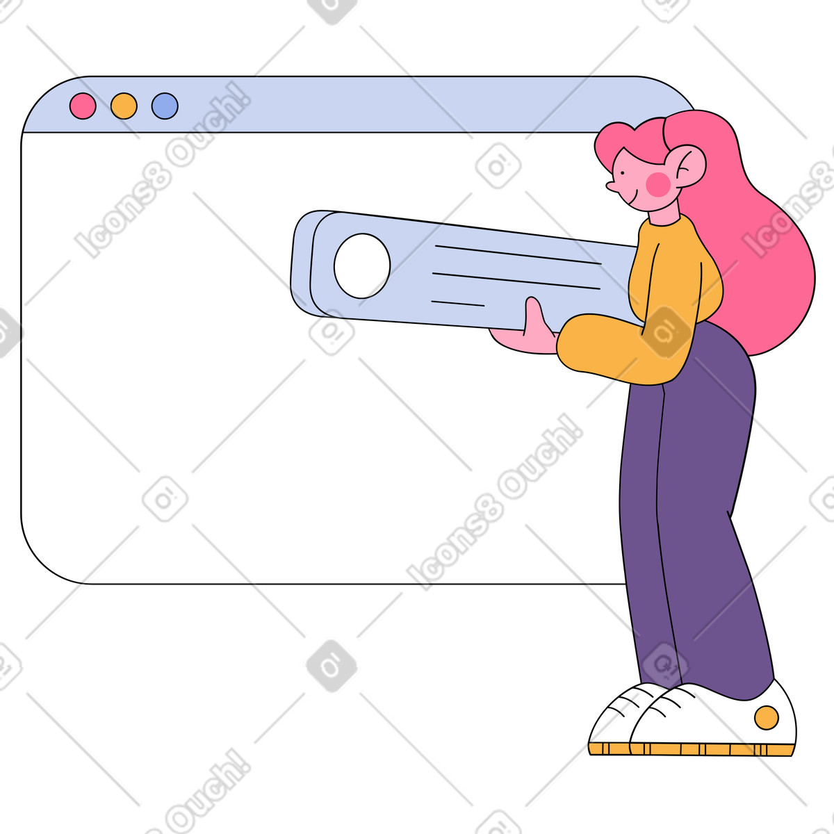 Woman holds web element animated illustration in Bloom style download in GIF, Lottie (JSON), AE