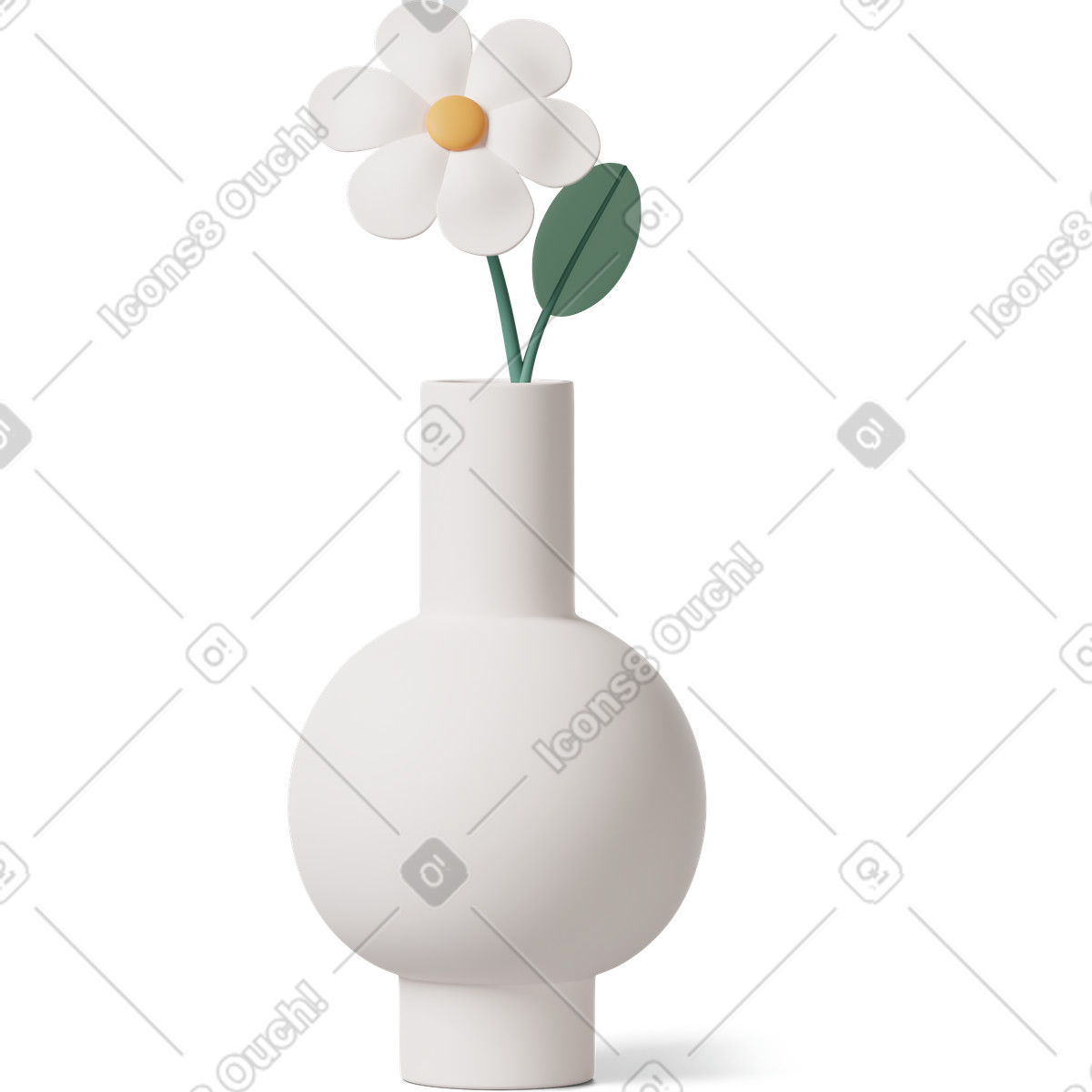 3D Casual life 스타일의 White vase with flower 일러스트레이션 PNG, SVG 다운로드