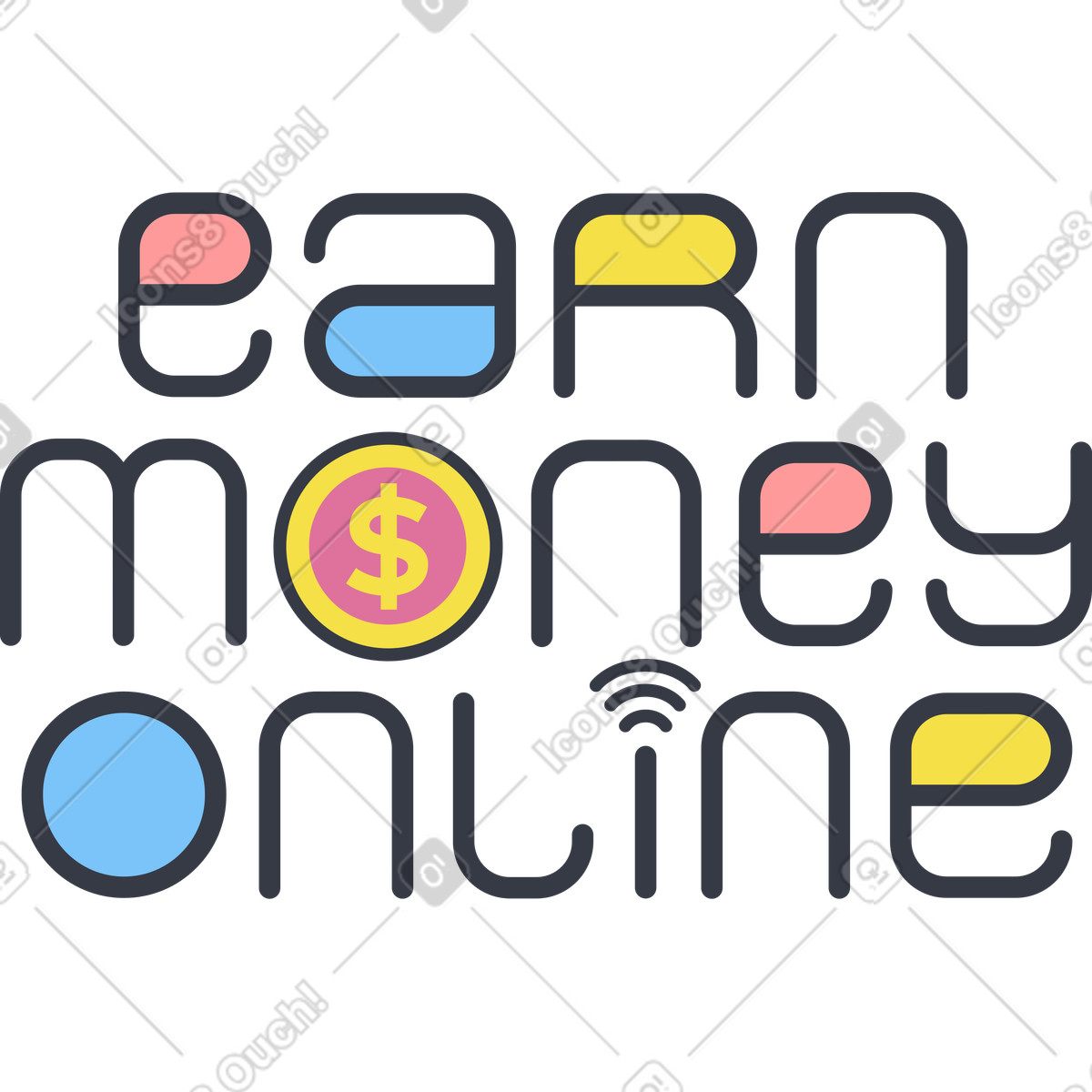 Lettering earn money online illustration in Abstract style download in PNG, SVG