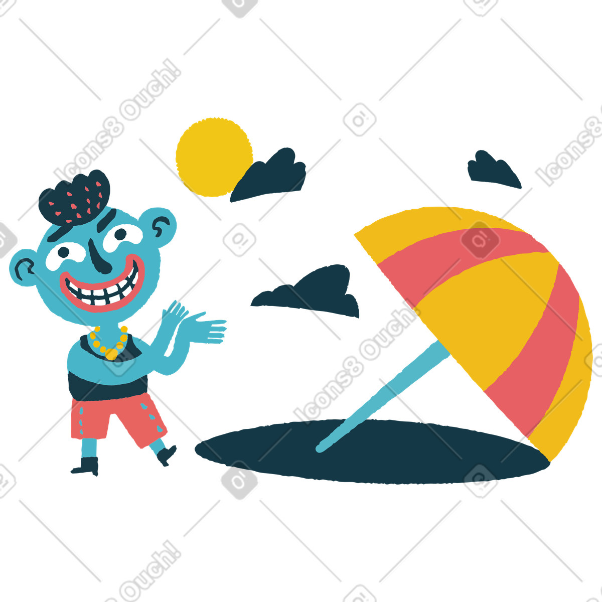 Glücklicher mann, der am strand steht-Illustration im Flamenco-Stil als Download in PNG, SVG