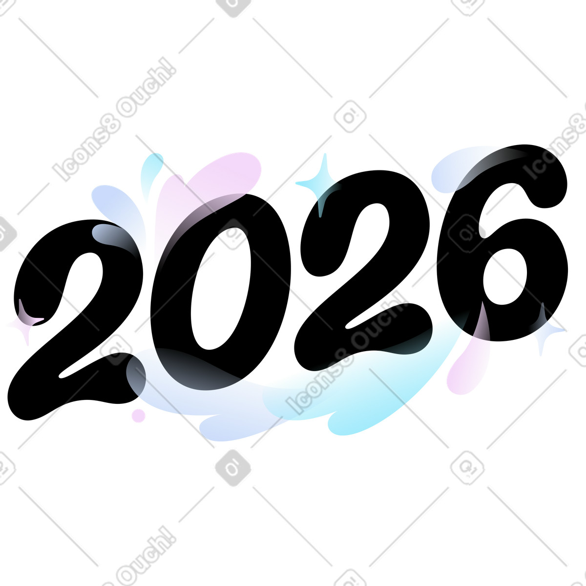 Number 2026 with pastel color splashes illustration in Airy style download in PNG, SVG
