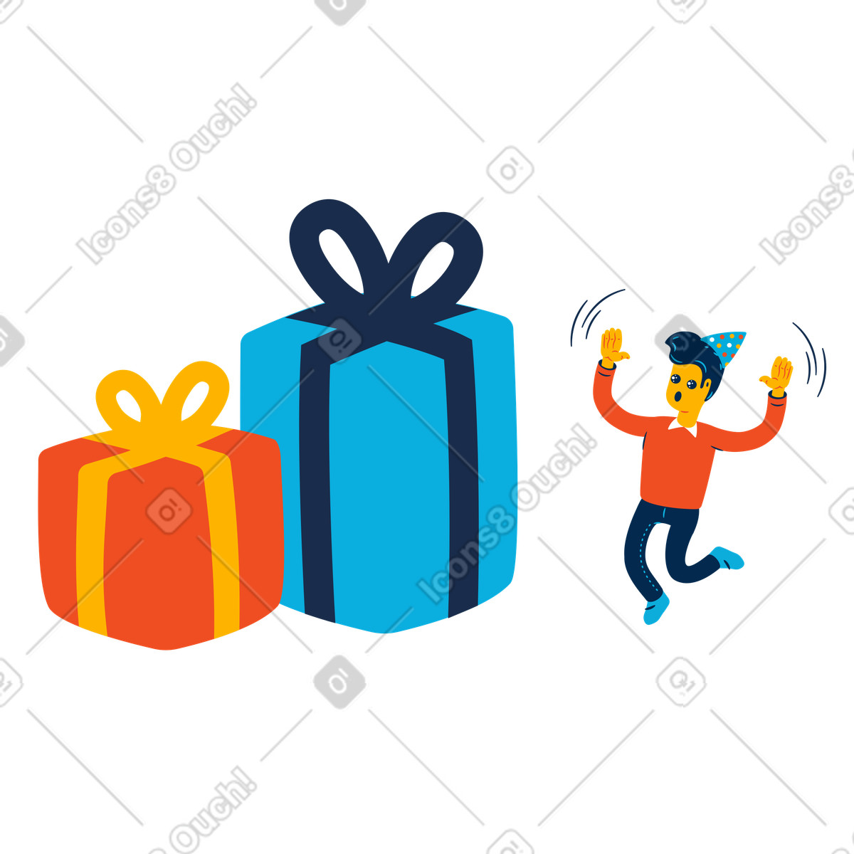 Illustration L'homme a reçu un très gros cadeau dans le style Flame à télécharger aux formats PNG, SVG