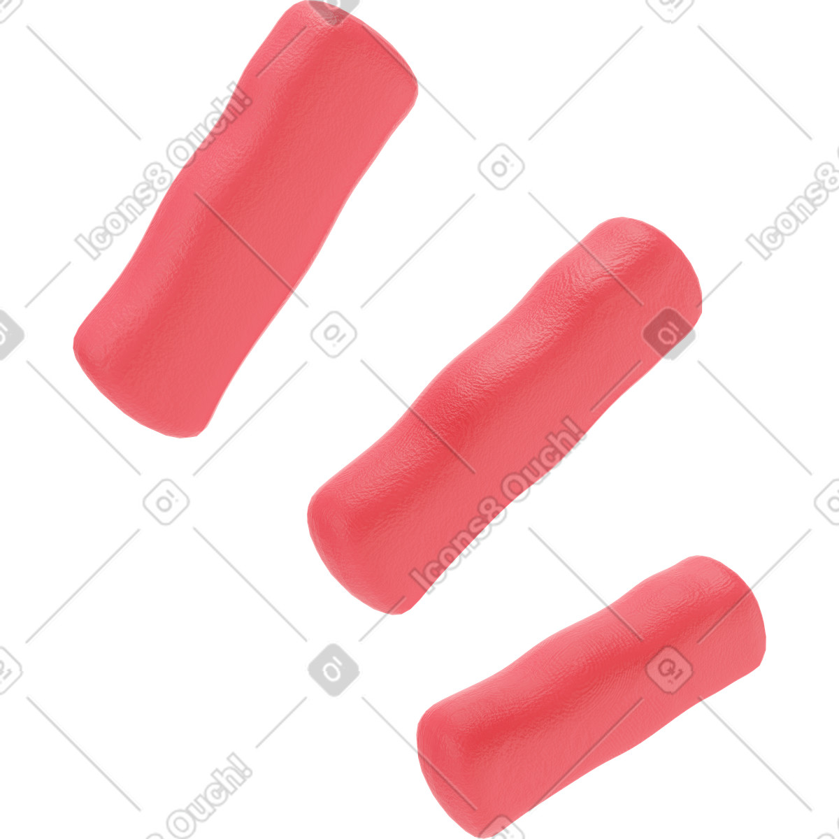 Illustration Trois rayons rouges courts et épais dans le style 3D Stripy à télécharger aux formats PNG, SVG