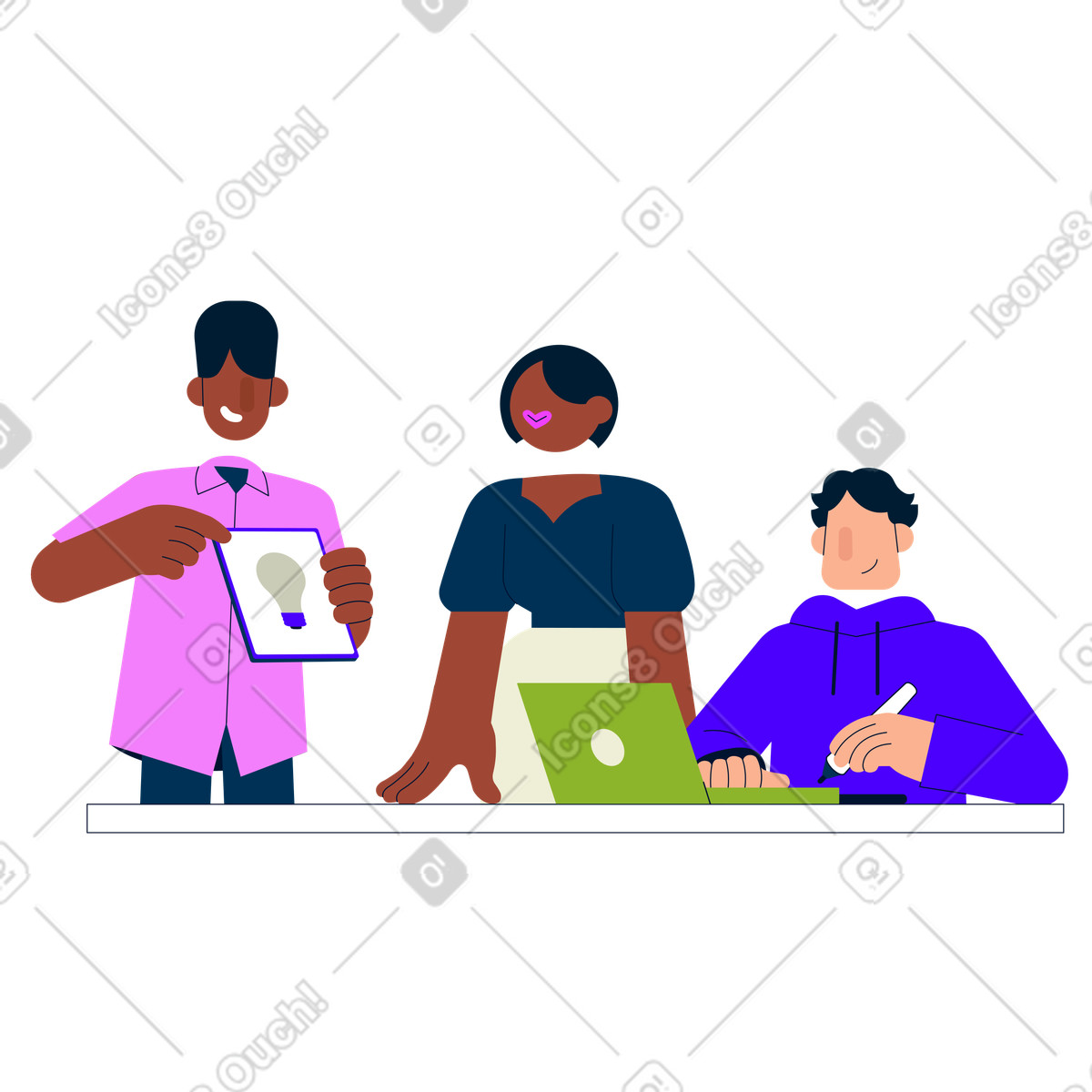 Ein team bespricht die idee-Illustration im Cubes-Stil als Download in PNG, SVG