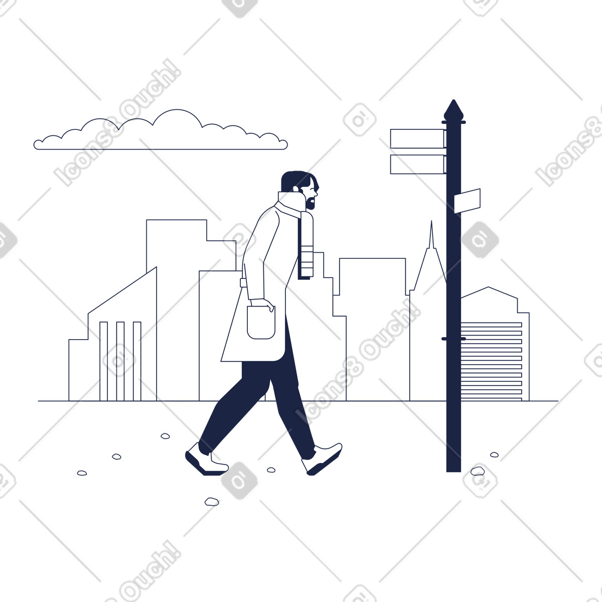 Ilustración Hombre caminando en estilo Urban Line a descargar en PNG y SVG