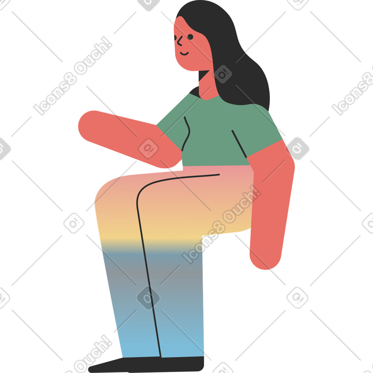 Positive sitting woman illustrazione in stile Marginalia scarica in PNG, SVG