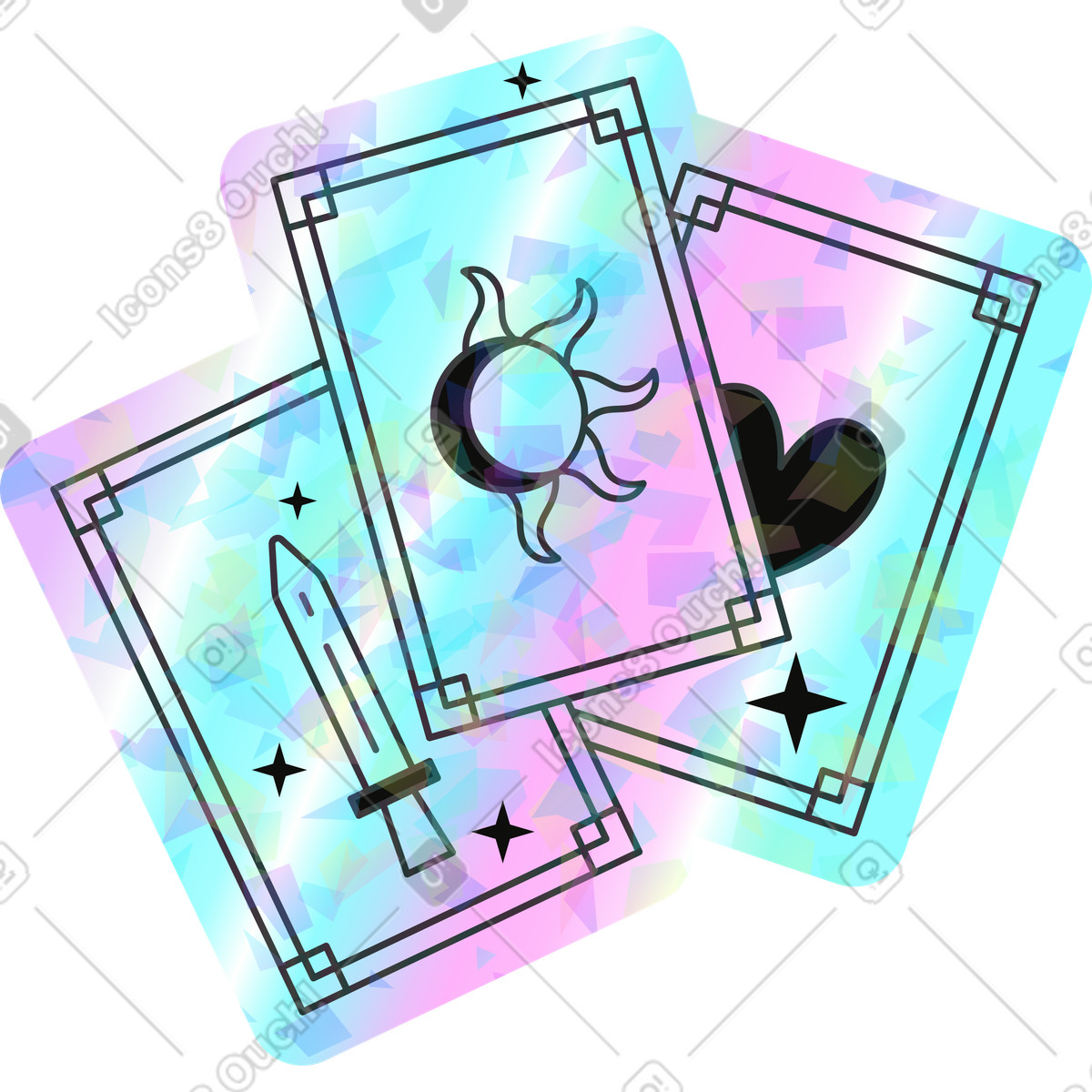 Tarot cards illustration in Holostickers style download in PNG, SVG