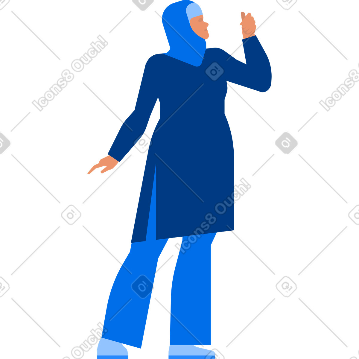 Donna in hijab pantaloni con la mano alzata illustrazione stile Urban scarica PNG, SVG