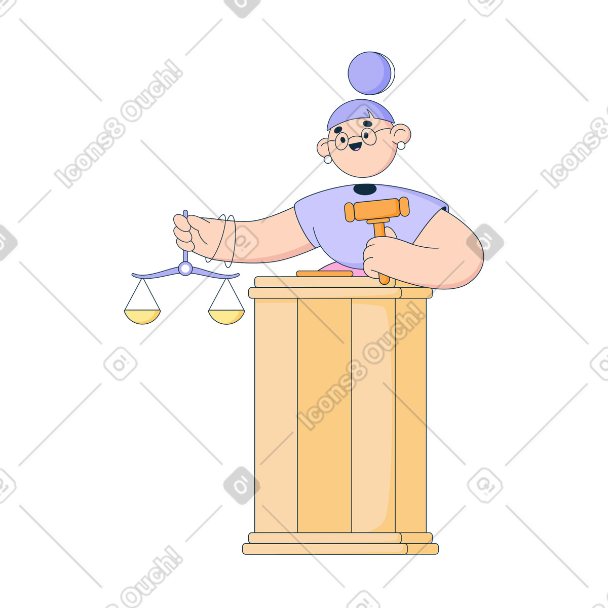 Ilustración Juez que preside en un tribunal de justicia estilo Bubble gum a descargar PNG y SVG