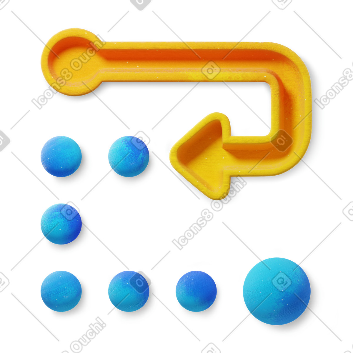 Curved arrow directing process flow across dots, workflow and process visualization illustration in PNG, SVG