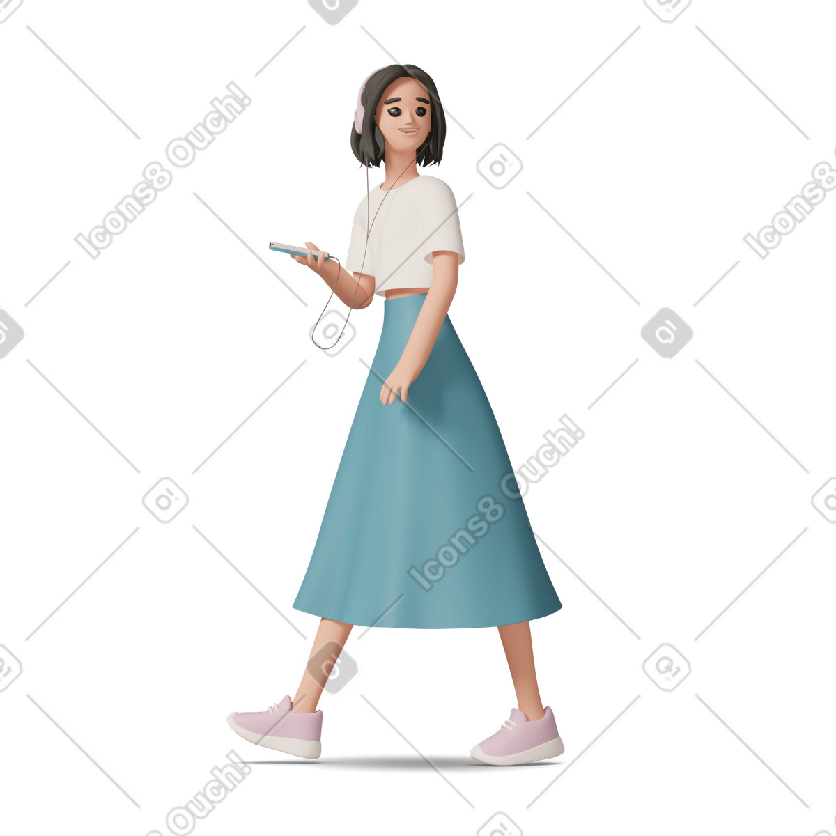 下载 3D Casual life 风格的 Young woman in headphones 插画，支持 PNG、SVG 格式