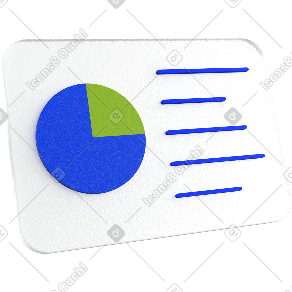 Presentation slide with pie chart and text lines illustration in 3D Enterprise style download in PNG, SVG