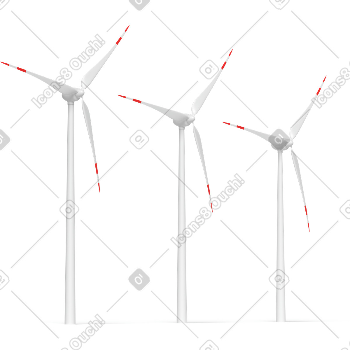 Иллюстрация Three white wind turbine в стиле 3D Business — скачать в форматах PNG, SVG