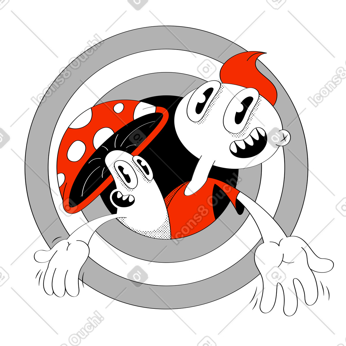 Man and mushroom are welcoming illustration cartoon clipart vector graphics SVG