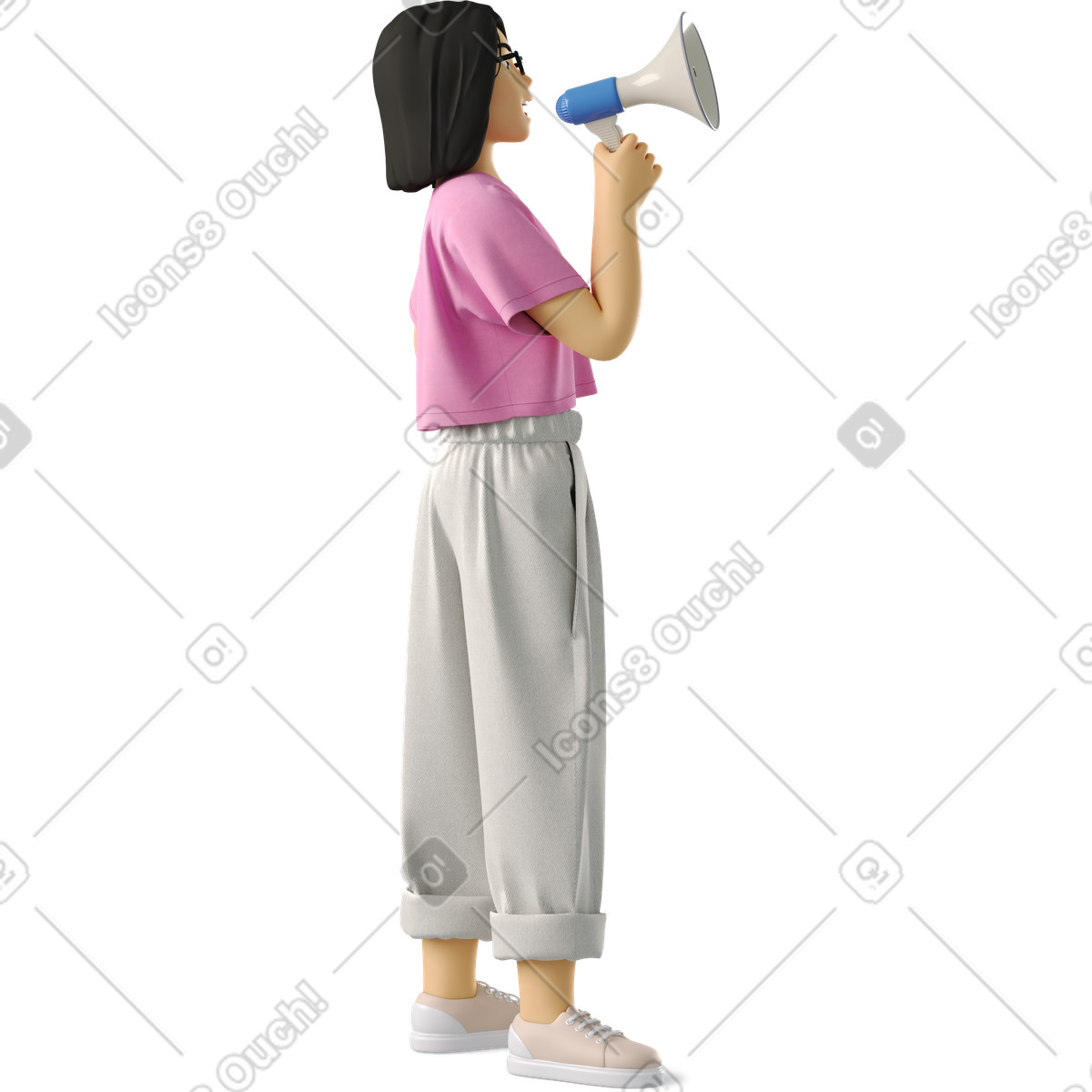 Woman speaking into a megaphone-Illustration im 3D Business-Stil als Download in PNG, SVG