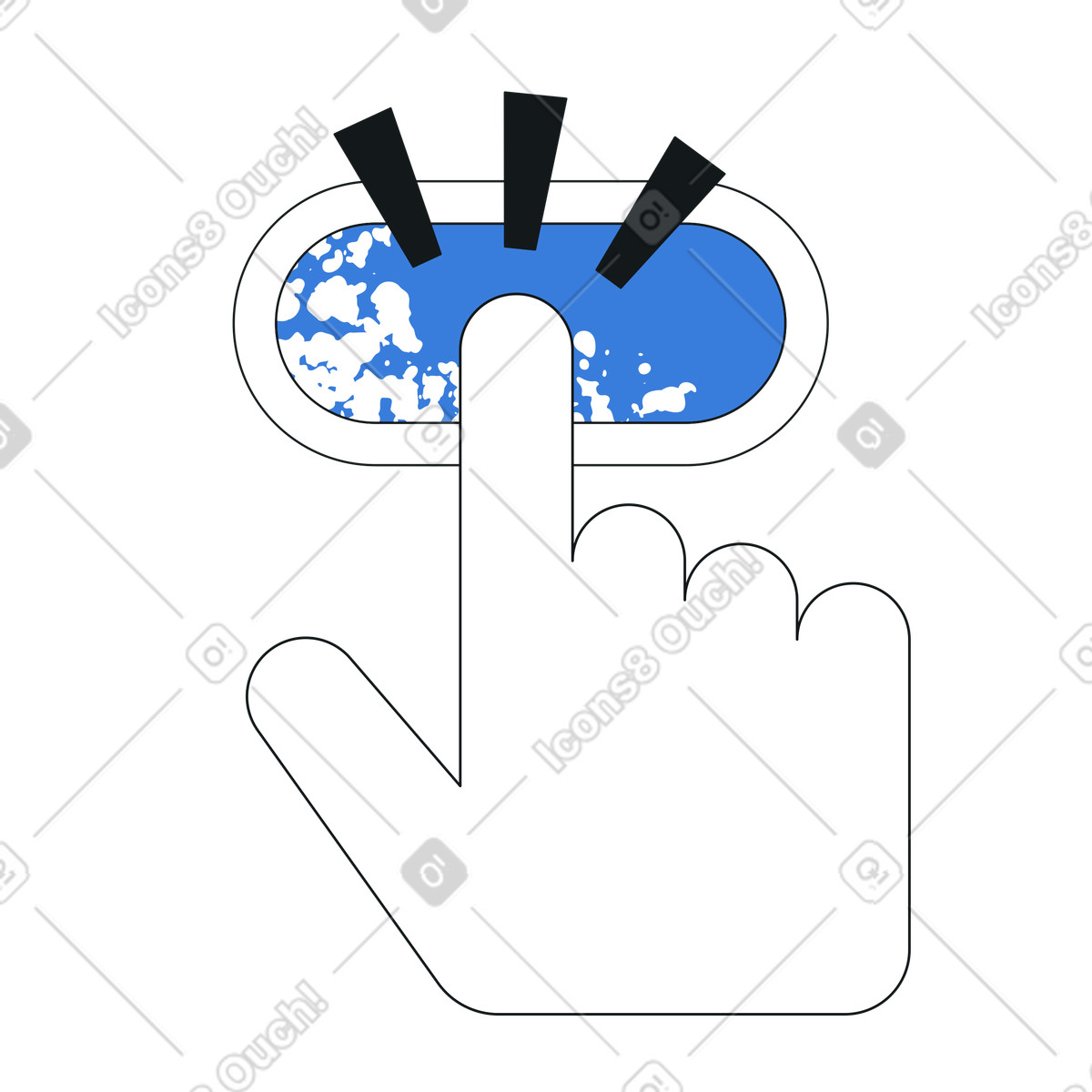 Hand tapping digital button, one-click button activation, call to action and user engagement illustration in Midnight style download in PNG, SVG