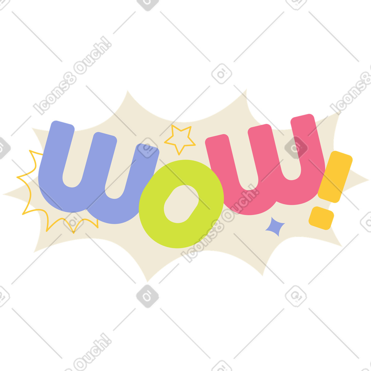 Decorative wow typography with star accents, Excitement or celebration-Illustration im Juicy-Stil als Download in PNG, SVG