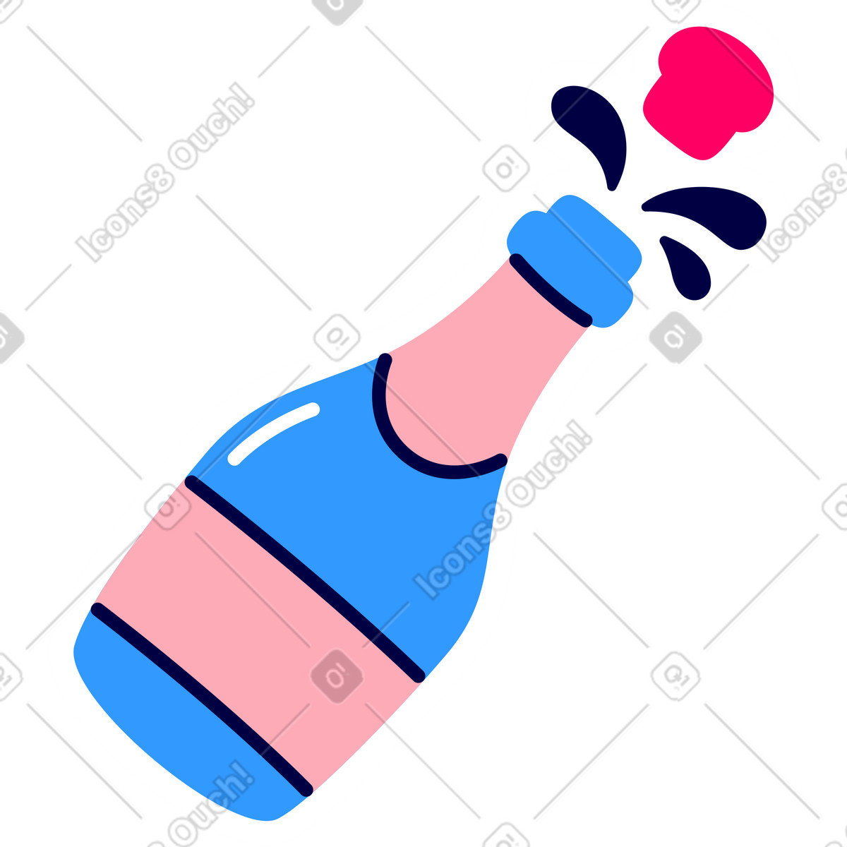 Explodierende flasche animierte Illustration im Rondy Stickers-Stil als Download in GIF, Lottie (JSON), AE