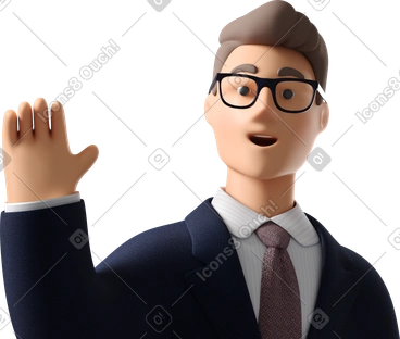 Close up of businessman in dark blue suit waving goodbye PNG, SVG
