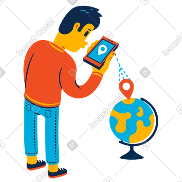 Man checking his current location on globe PNG, SVG