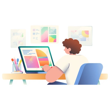 An artist watching a vector illustration tutorial on a laptop