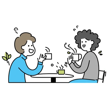 Two friends laughing and sharing stories over steaming cups of green tea in a café.